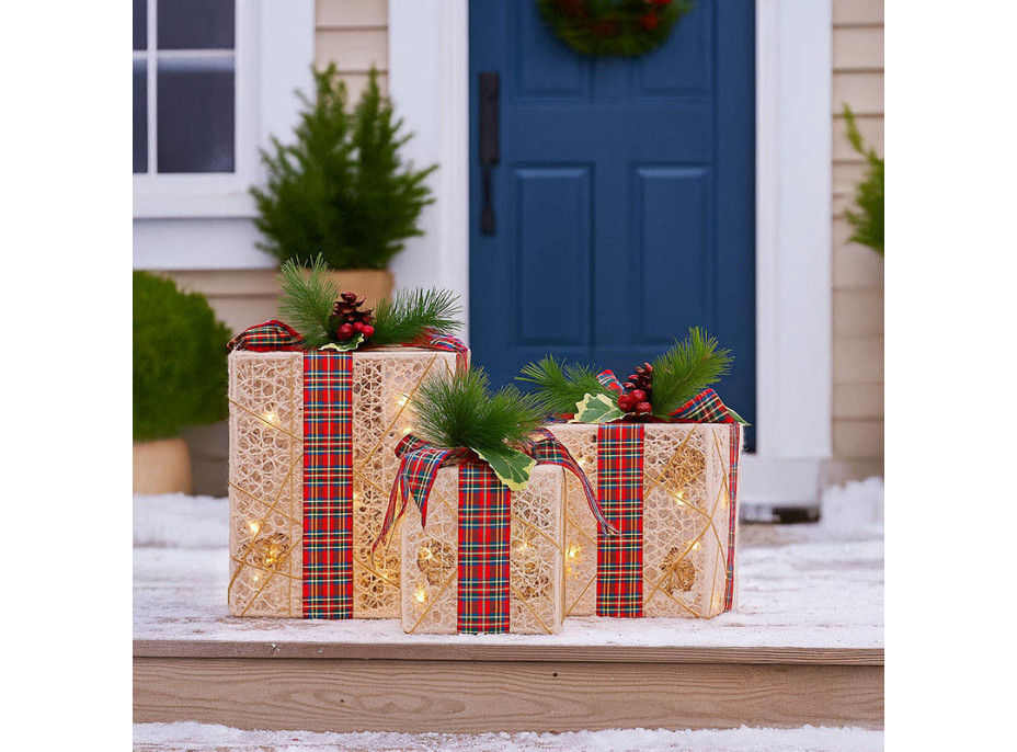 Solight sada 3 LED vianočných darčekov, 48x LED, IP44, 230V