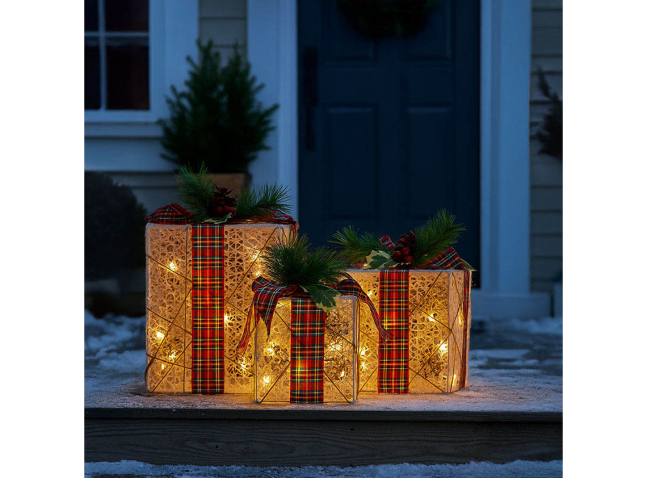 Solight sada 3 LED vianočných darčekov, 48x LED, IP44, 230V