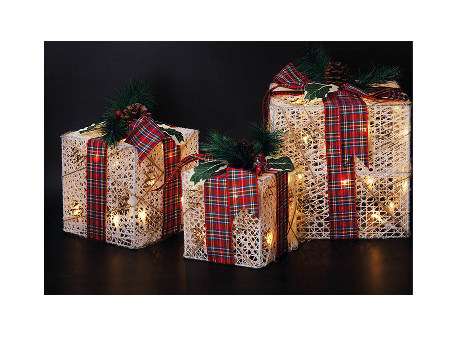Solight sada 3 LED vianočných darčekov, 48x LED, IP44, 230V