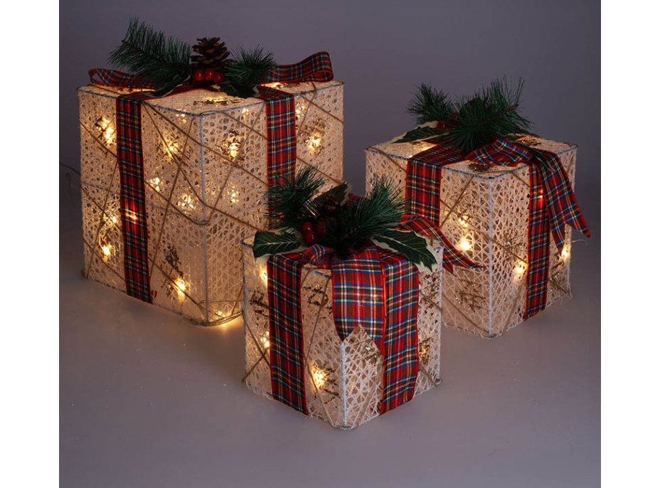 Solight sada 3 LED vianočných darčekov, 48x LED, IP44, 230V