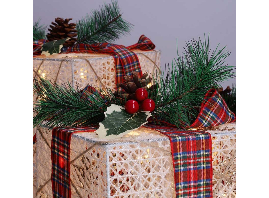 Solight sada 3 LED vianočných darčekov, 48x LED, IP44, 230V