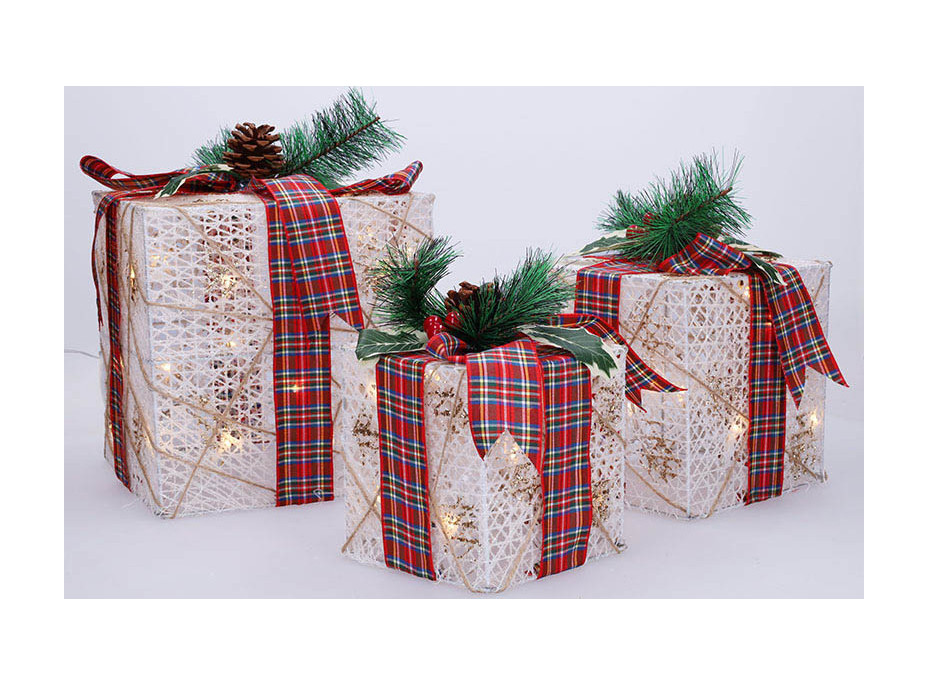 Solight sada 3 LED vianočných darčekov, 48x LED, IP44, 230V