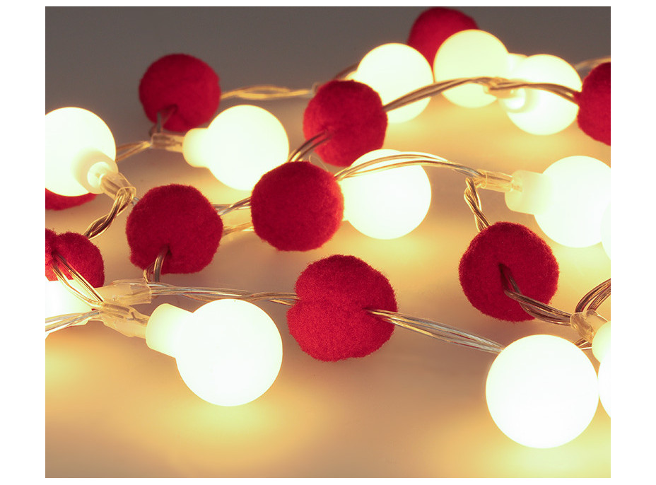 Solight LED vianočná retiazka červená-biela, 20x LED, 1,5m, 2xAA