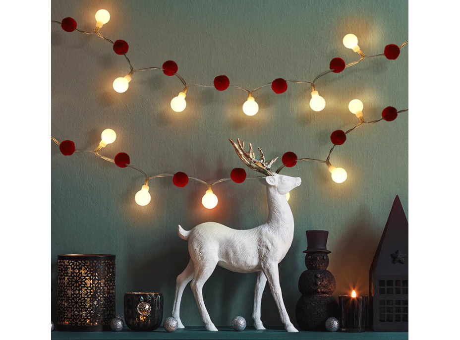 Solight LED vianočná retiazka červená-biela, 20x LED, 1,5m, 2xAA