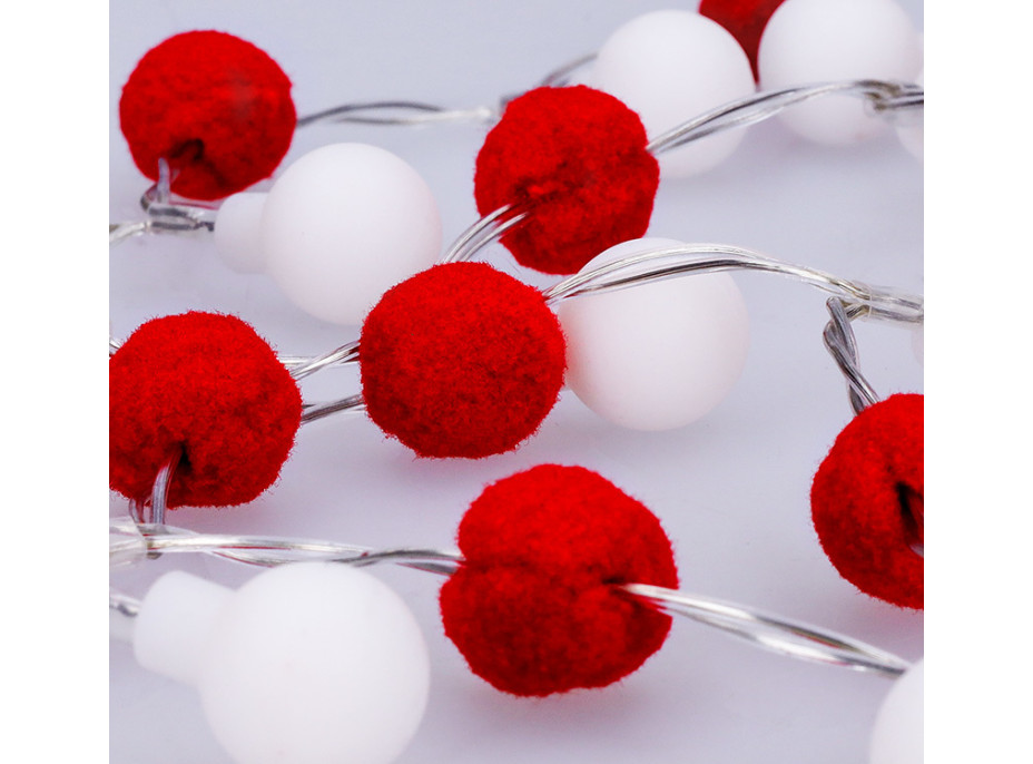 Solight LED vianočná retiazka červená-biela, 20x LED, 1,5m, 2xAA