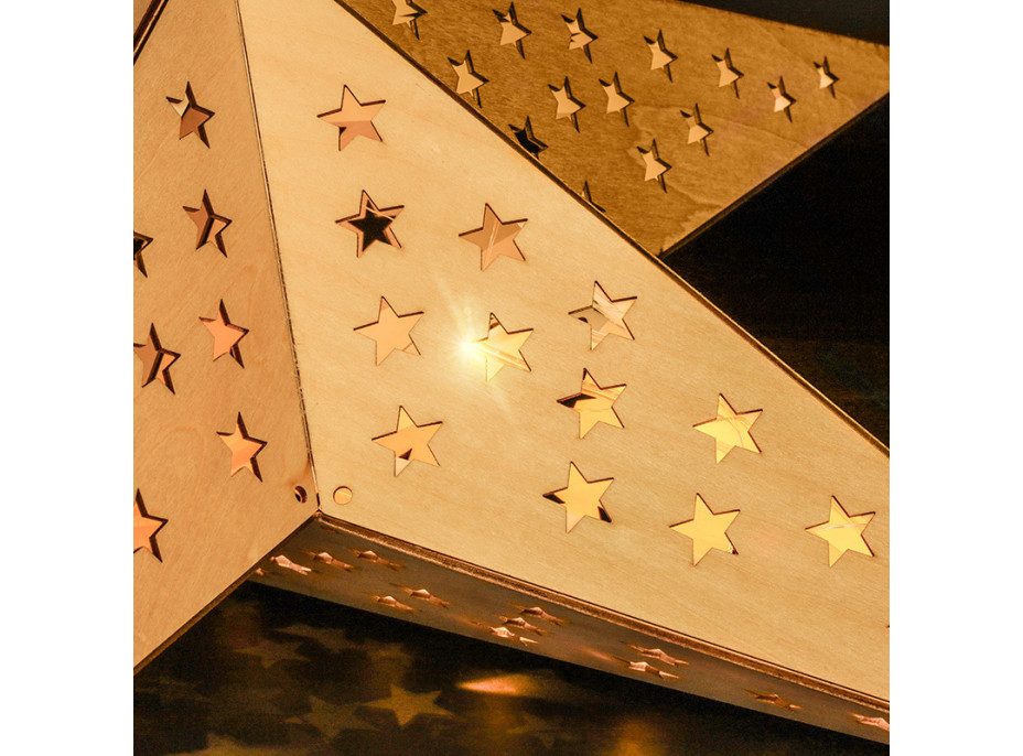 Solight LED drevená vianočná hviezda, závesná, časovač, 20x LED, 65cm, 2x AA