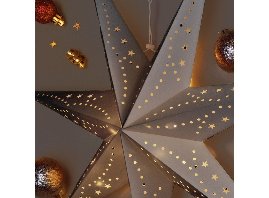 Solight LED vianočná hviezda strieborná, závesná, časovač, 60cm, 20x LED, 2x AA