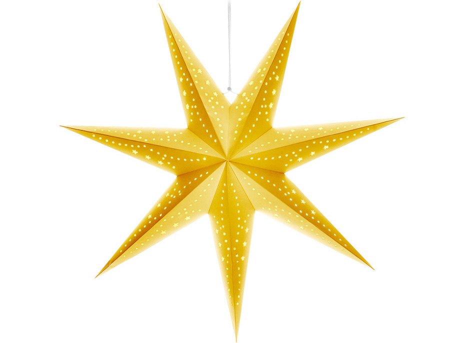 Solight LED vianočná hviezda zlatá, závesná, časovač, 60cm, 20x LED, 2x AA