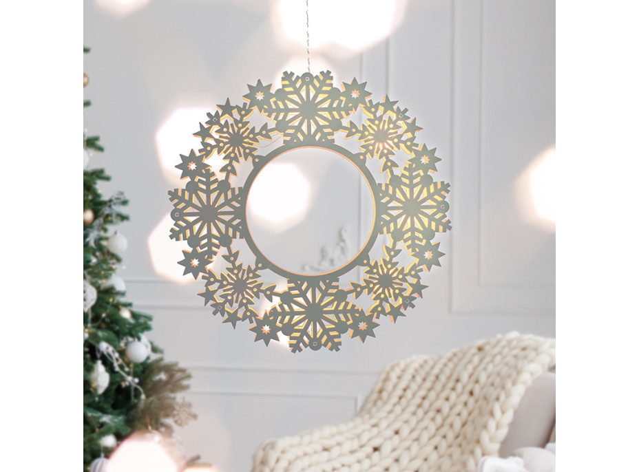 Solight LED drevený vianočný veniec, 10x LED, biela, 30cm, časovač, 2x AA