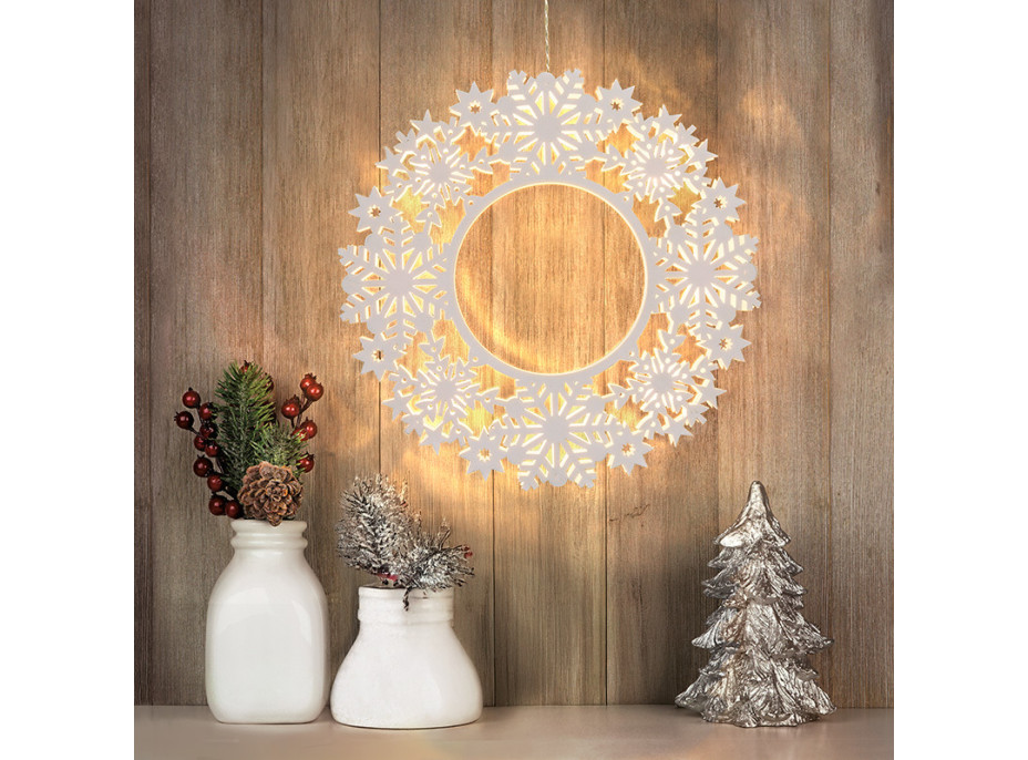 Solight LED drevený vianočný veniec, 10x LED, biela, 30cm, časovač, 2x AA