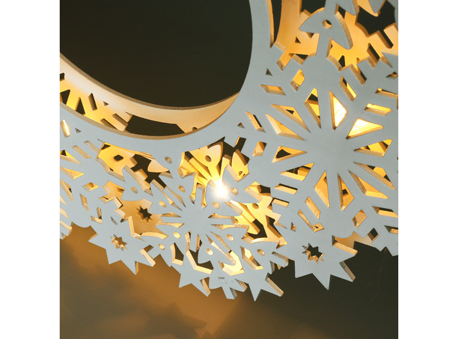 Solight LED drevený vianočný veniec, 10x LED, biela, 30cm, časovač, 2x AA