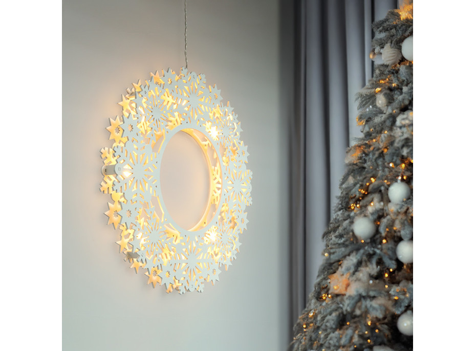 Solight LED drevený vianočný veniec, 10x LED, biela, 30cm, časovač, 2x AA