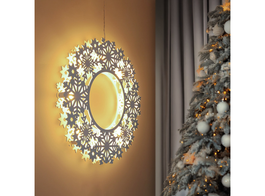 Solight LED drevený vianočný veniec, 10x LED, biela, 30cm, časovač, 2x AA