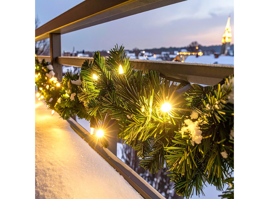 Solight LED vianočné girlanda s ihličím, 5m, 80x LED, časovač, 3xAA, IP44