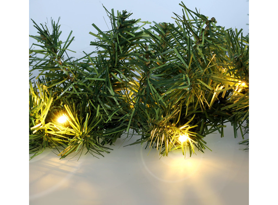 Solight LED vianočné girlanda s ihličím, 5m, 80x LED, časovač, 3xAA, IP44