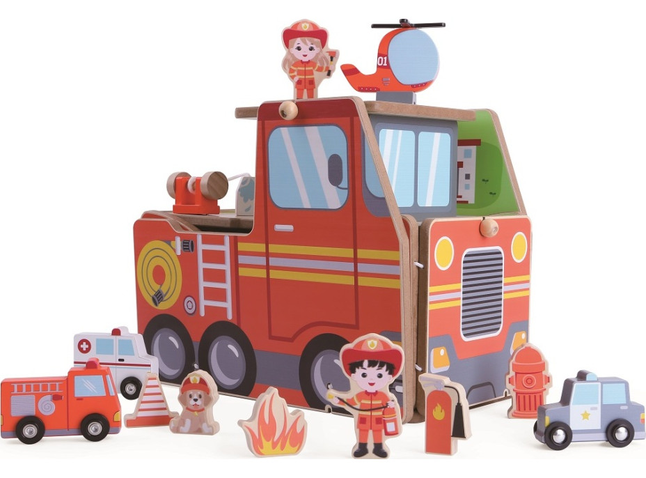 2Kids Toys Drevená stanica Hasiči 2 v 1