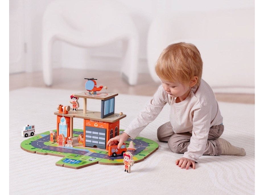 2Kids Toys Drevená stanica Hasiči 2 v 1