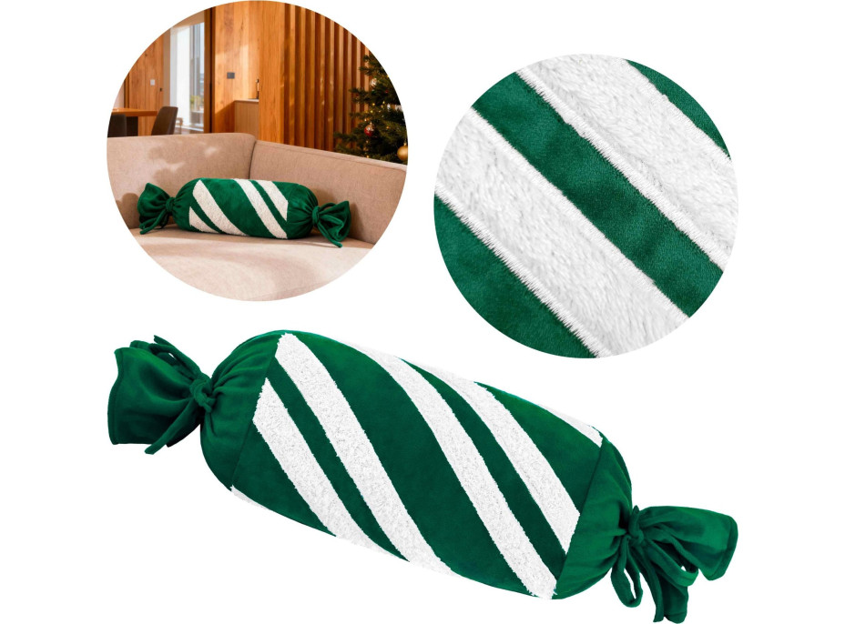 Vianočný vankúš SWEET CANDY 60 cm - zelený/biely