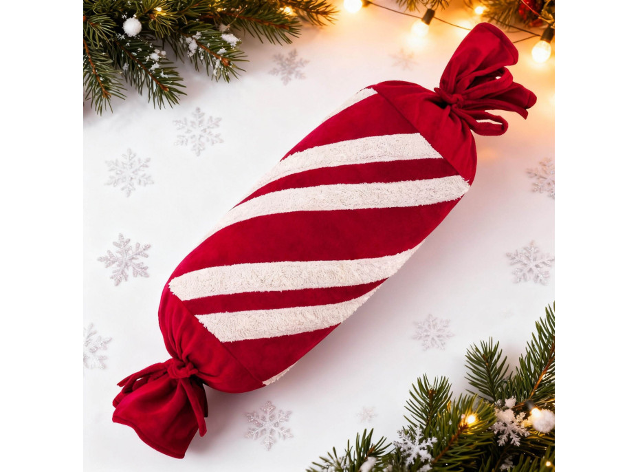 Vianočný vankúš SWEET CANDY 60 cm - červený/biely