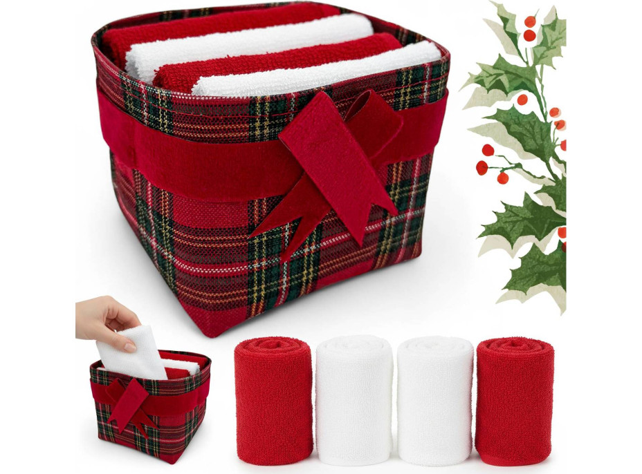 Sada uterákov na ruky MAGIC HOLIDAY v darčekovom balení - 4 kusy - červená/biela