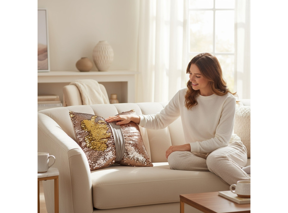 Dekoračný vankúš GLAM SHINE 40x40 cm - béžový/zlatý