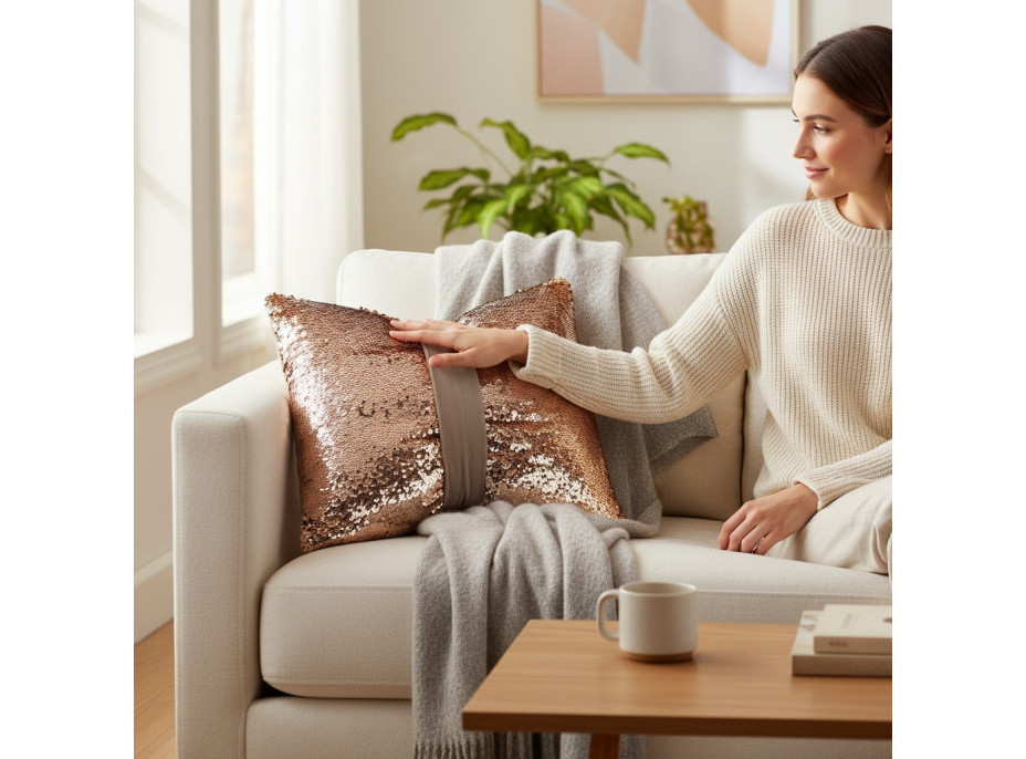 Dekoračný vankúš GLAM SHINE 40x40 cm - béžový/zlatý