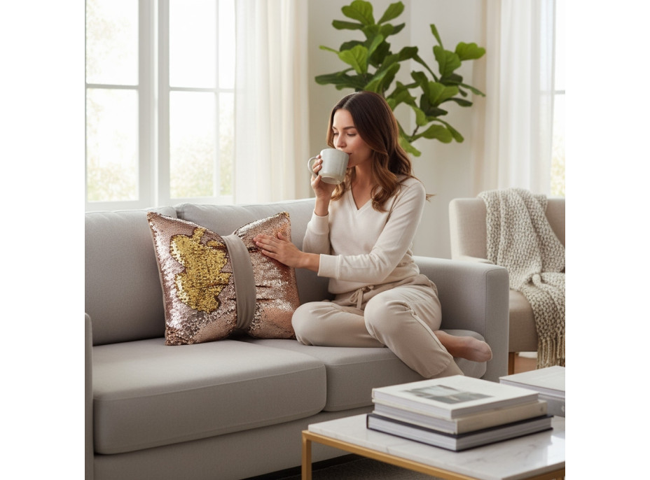 Dekoračný vankúš GLAM SHINE 40x40 cm - béžový/zlatý