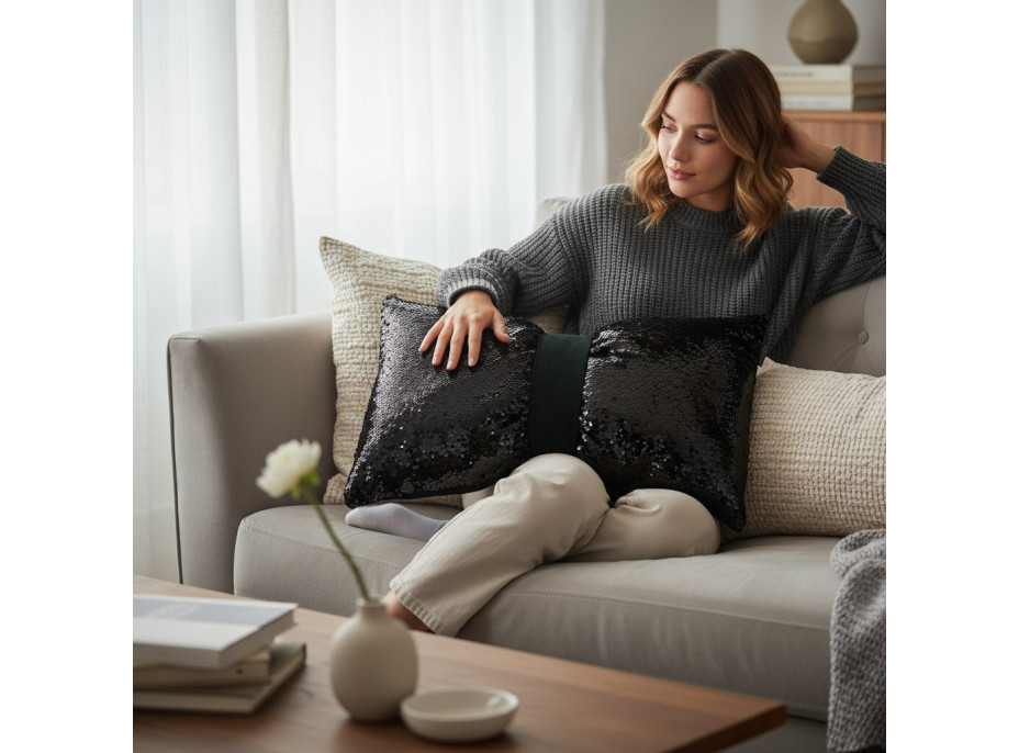 Dekoračný vankúš GLAM SHINE 30x50 cm - čierny/grafitový