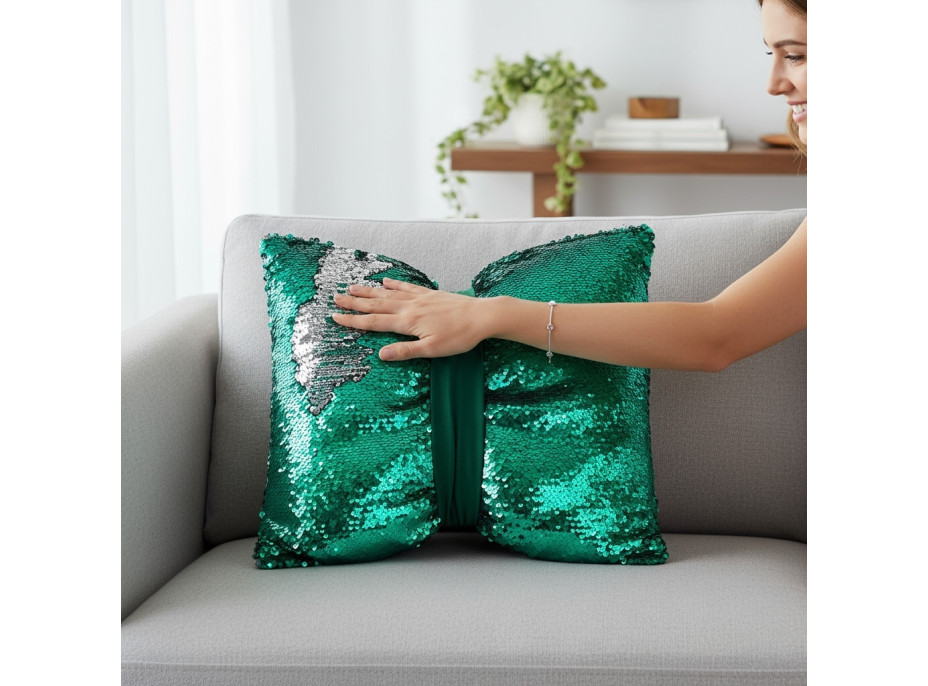 Dekoračný vankúš GLAM SHINE 40x40 cm - zelený/strieborný