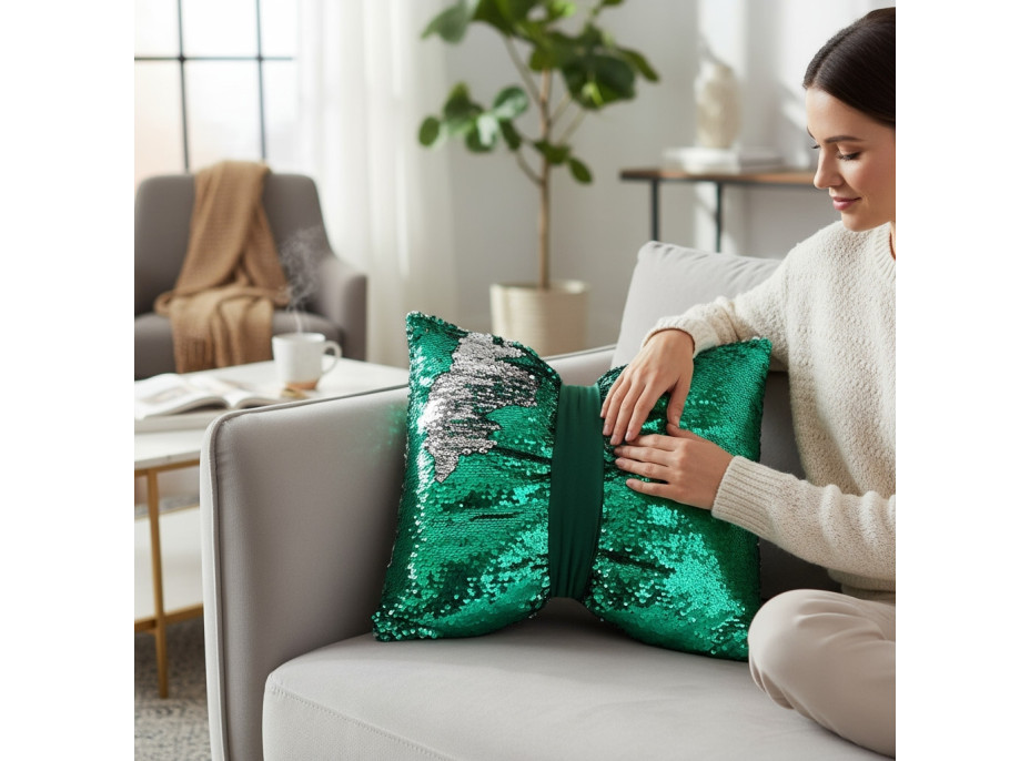 Dekoračný vankúš GLAM SHINE 40x40 cm - zelený/strieborný