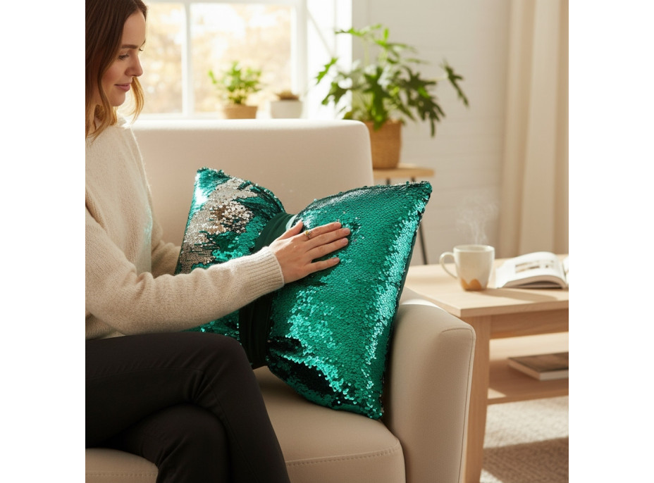 Dekoračný vankúš GLAM SHINE 40x40 cm - zelený/strieborný