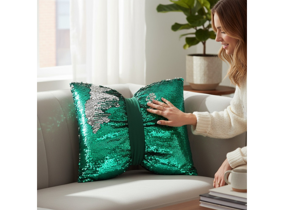 Dekoračný vankúš GLAM SHINE 40x40 cm - zelený/strieborný