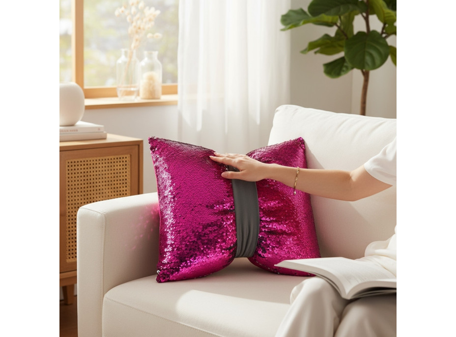 Dekoračný vankúš GLAM SHINE 40x40 cm - ružový/strieborný