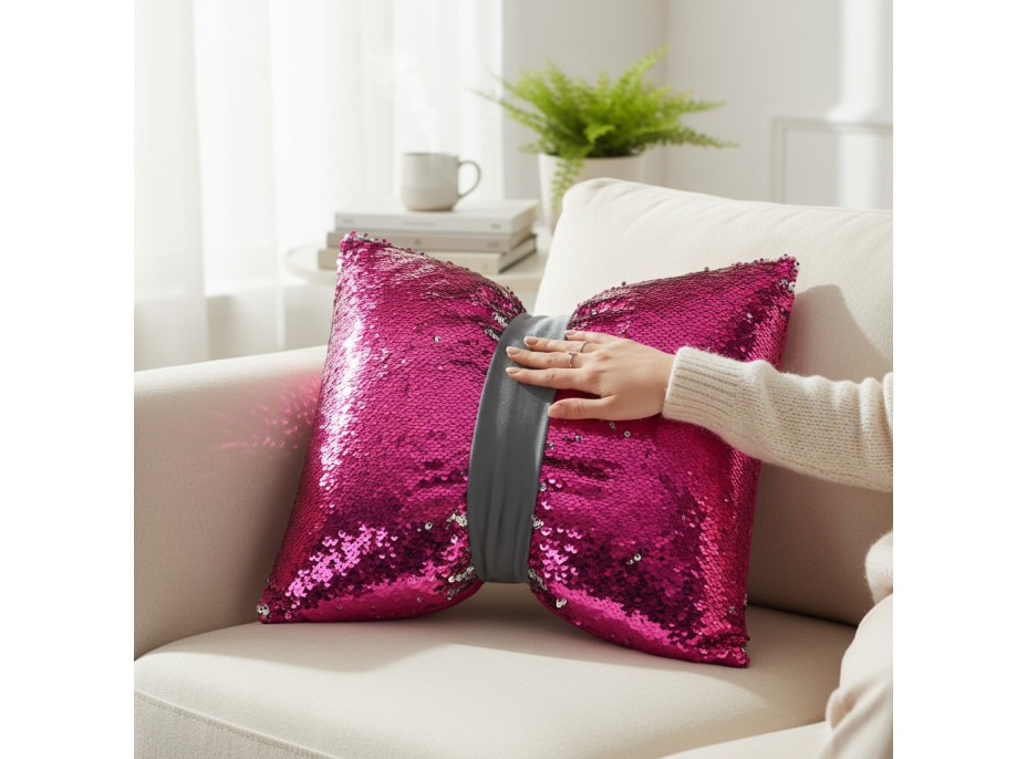 Dekoračný vankúš GLAM SHINE 40x40 cm - ružový/strieborný