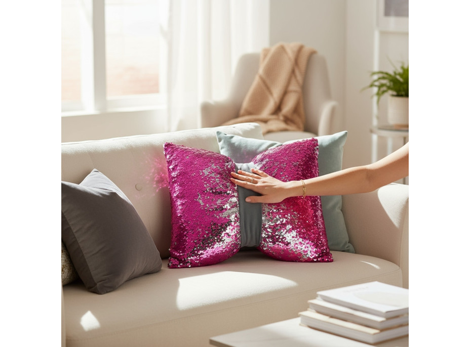 Dekoračný vankúš GLAM SHINE 40x40 cm - ružový/strieborný