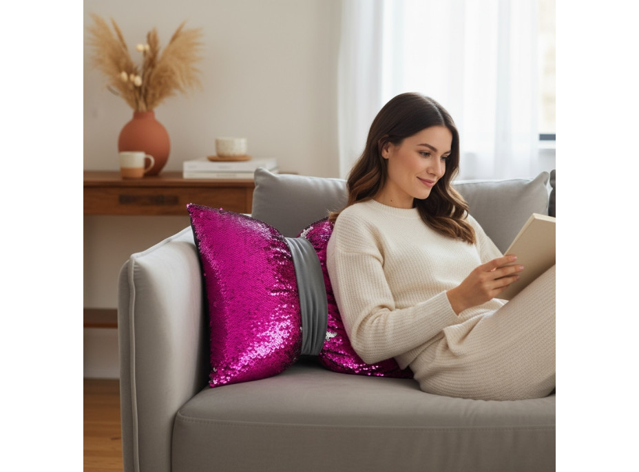 Dekoračný vankúš GLAM SHINE 40x40 cm - ružový/strieborný