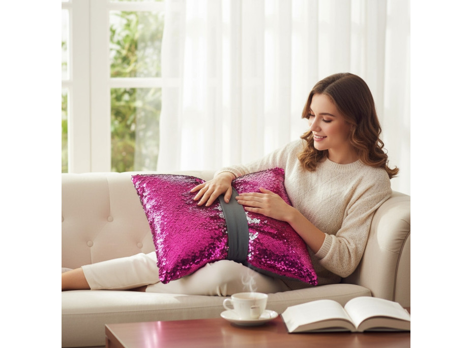 Dekoračný vankúš GLAM SHINE 40x40 cm - ružový/strieborný