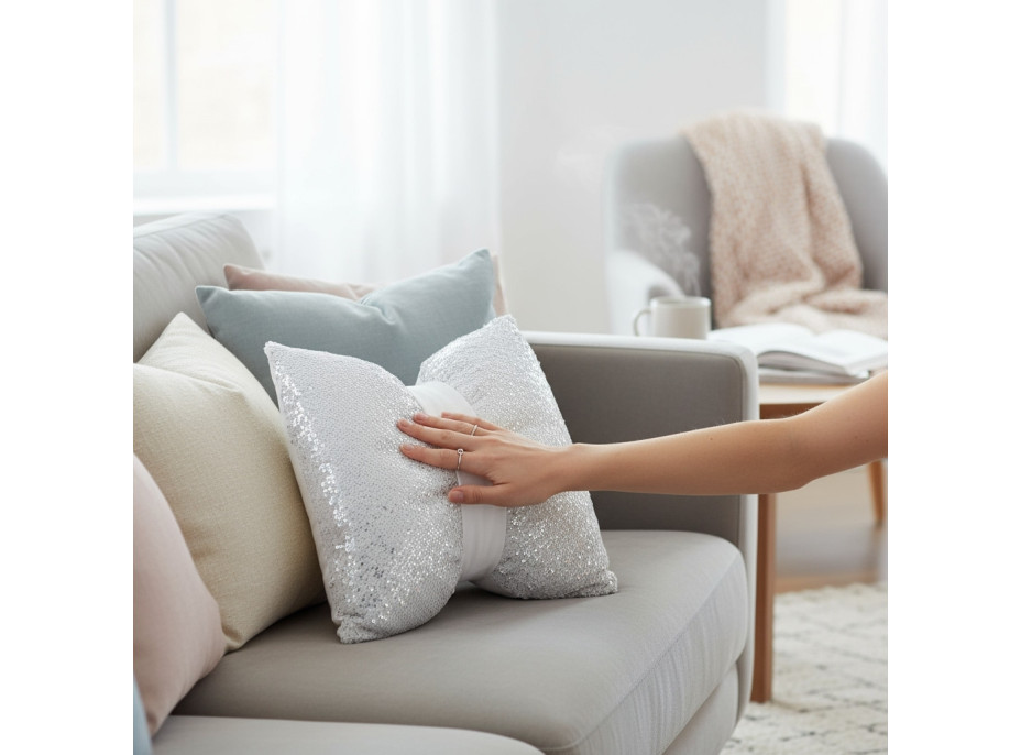 Dekoračný vankúš GLAM SHINE 40x40 cm - biely/strieborný