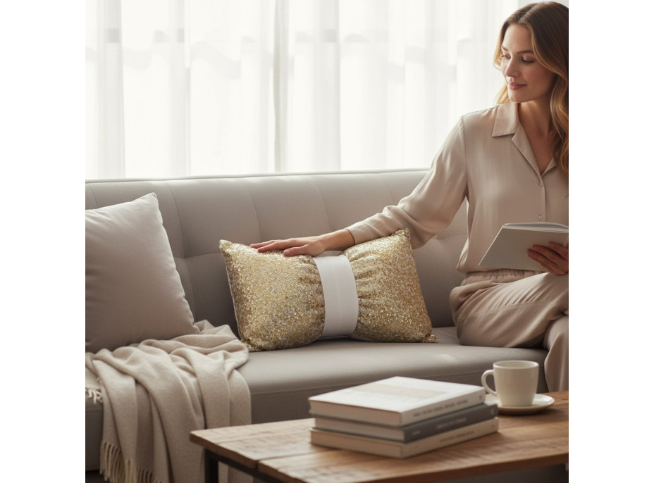 Dekoračný vankúš GLAM SHINE 30x50 cm - zlatý/biely