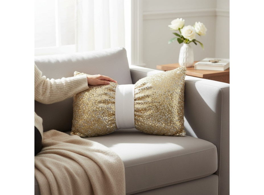 Dekoračný vankúš GLAM SHINE 30x50 cm - zlatý/biely