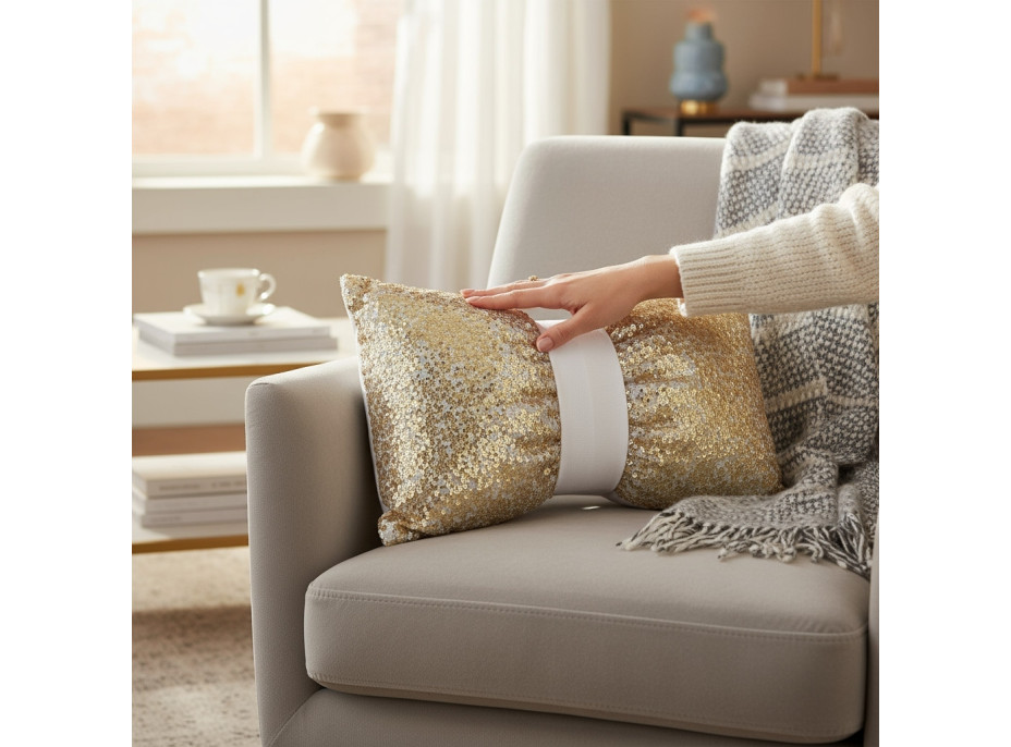 Dekoračný vankúš GLAM SHINE 30x50 cm - zlatý/biely