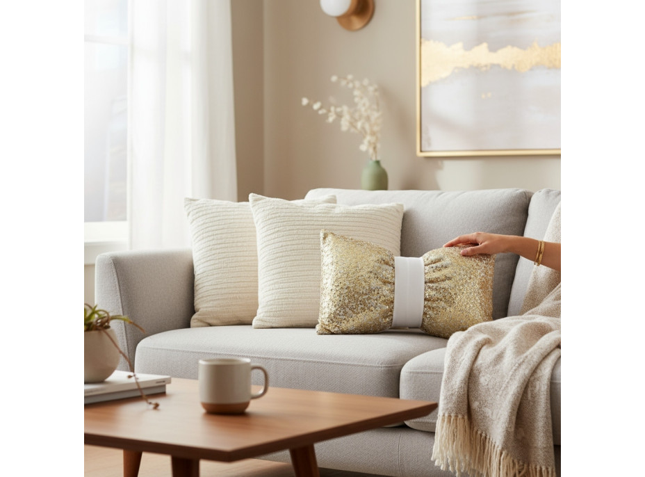 Dekoračný vankúš GLAM SHINE 30x50 cm - zlatý/biely