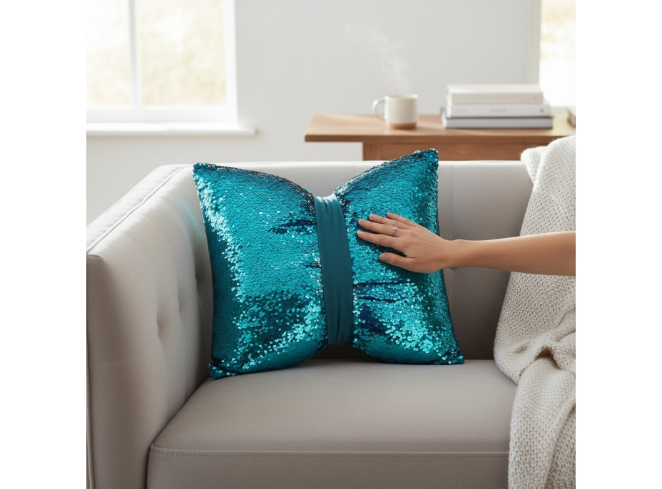 Dekoračný vankúš GLAM SHINE 40x40 cm - tyrkysový/strieborný