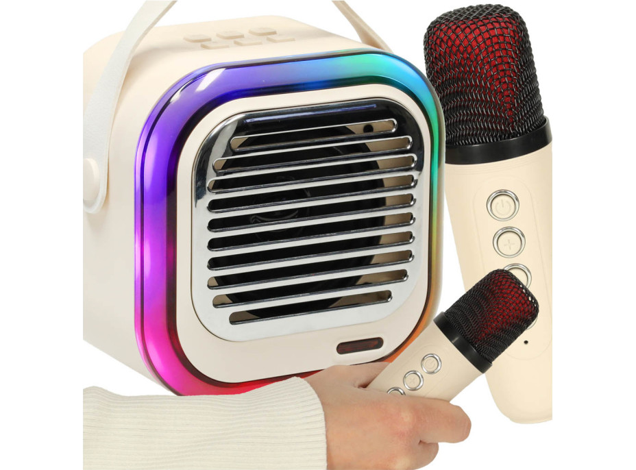 Sada karaoke reproduktora Bluetooth + 2 mikrofóny - krémový