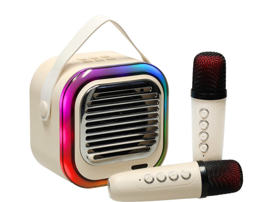 Sada karaoke reproduktora Bluetooth + 2 mikrofóny - krémový