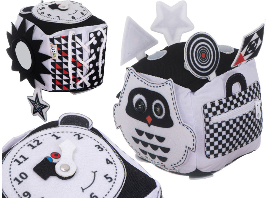 Vzdelávacia zmyslová kocka kontrastná - Sova Vzdelávacia zmyslová kocka kontrastná - Sova