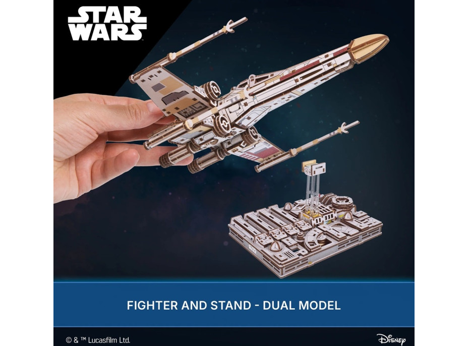 Ugears 3D drevená mechanická skladačka Star Wars Luke Skywalker X-Wing stíhačka