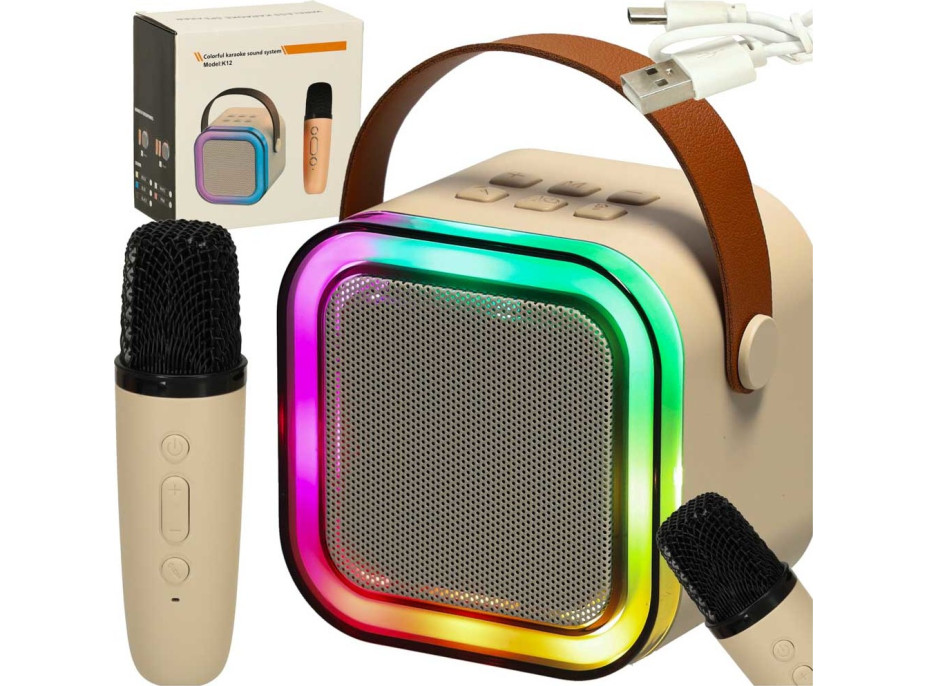 Karaoke reproduktor Bluetooth + mikrofón - béžový