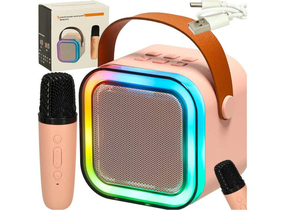 Karaoke reproduktor Bluetooth + mikrofón - ružový