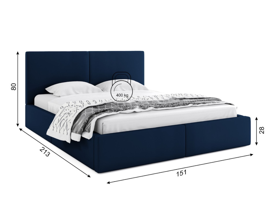 Čalúnená posteľ HILTON s úložným priestorom - 200x140 cm - tmavo modrá